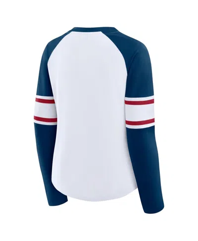Fanatics Women's White/navy Houston Texans Redzone Blitz Package Raglan Lace-up V-neck Long Sleeve T-shirt In Multi