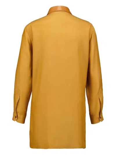 Paula Cosmos Leather-bib Silk Shirt In Orange