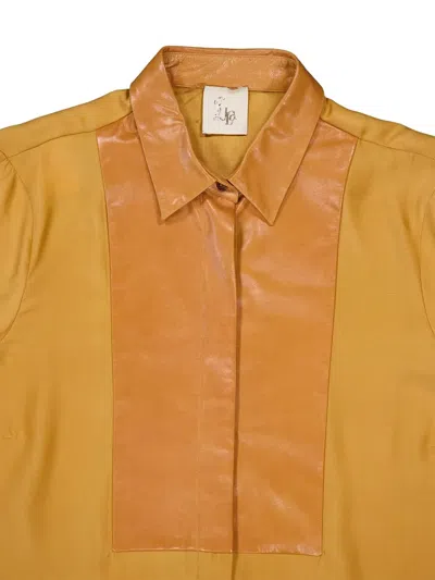 Paula Cosmos Leather-bib Silk Shirt In Orange