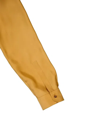 Paula Cosmos Leather-bib Silk Shirt In Orange