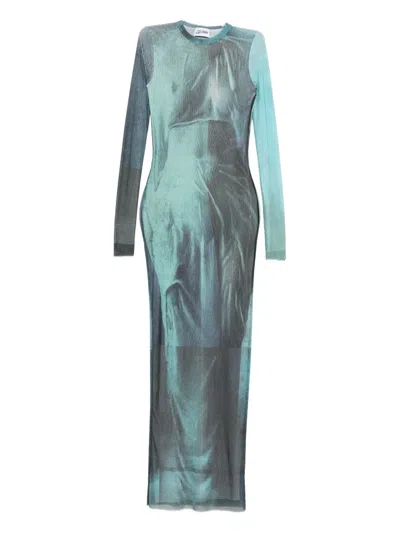 Jean Paul Gaultier "water" Mesh Long Dress In Blue