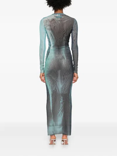 Jean Paul Gaultier "water" Mesh Long Dress In Blue