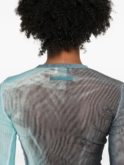 Jean Paul Gaultier "water" Mesh Long Dress In Blue