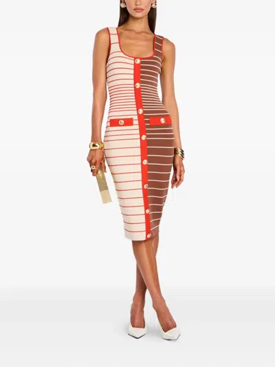 LYLE 条纹排扣中长连衣裙