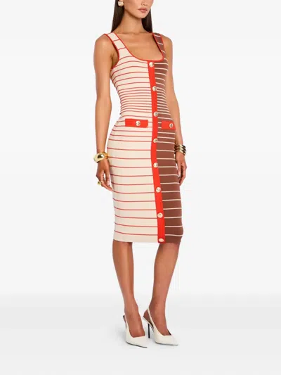 LYLE 条纹排扣中长连衣裙