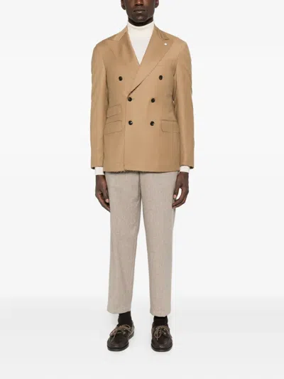 L.b.m 1911 Double-breasted Frayed-edge Blazer In Brown