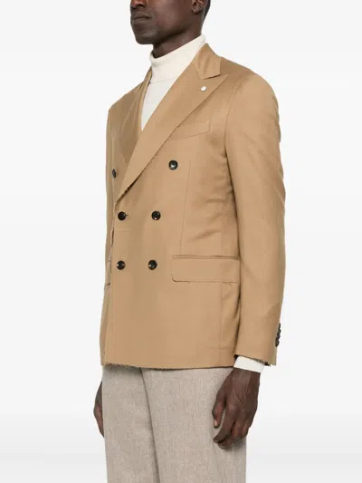 L.b.m 1911 Double-breasted Frayed-edge Blazer In Brown