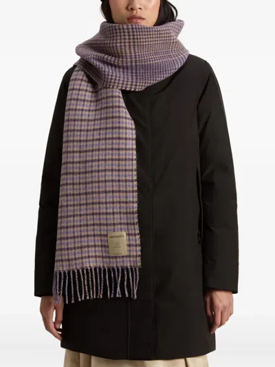 Woolrich Check-pattern Fringed Scarf In Pink
