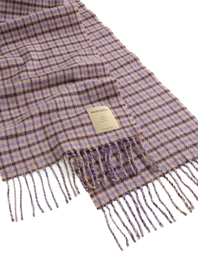 Woolrich Check-pattern Fringed Scarf In Pink