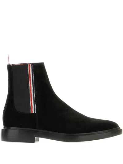 Thom Browne Elastic-panel Suede Boots In Black