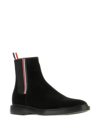 Thom Browne Elastic-panel Suede Boots In Black