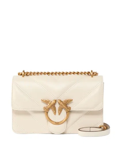 Pinko Matelassé Leather Shoulder Bag With Love Birds Buckle In White