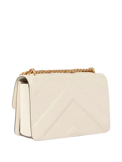 Pinko Matelassé Leather Shoulder Bag With Love Birds Buckle In White