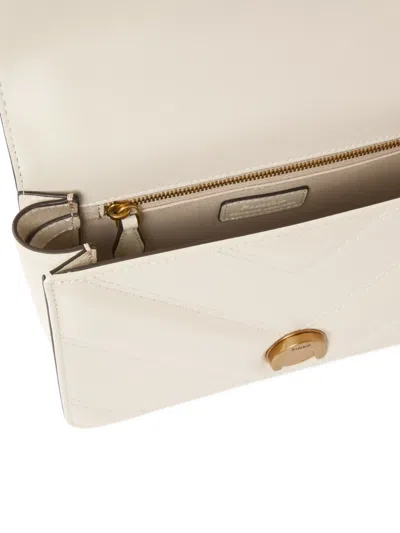 Pinko Matelassé Leather Shoulder Bag With Love Birds Buckle In White