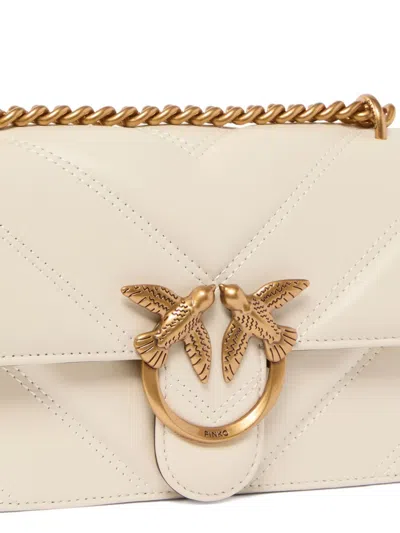 Pinko Matelassé Leather Shoulder Bag With Love Birds Buckle In White