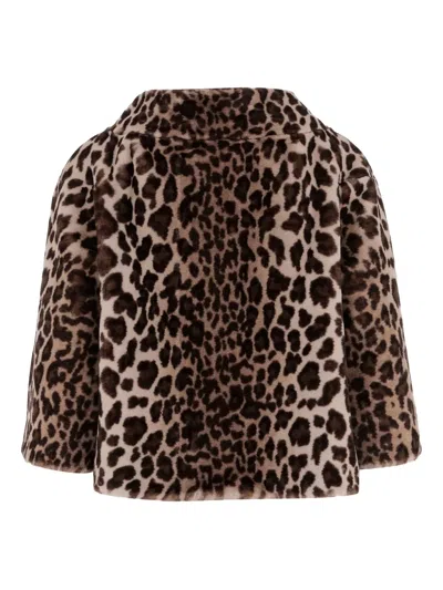 Uncommon Leopard-print Wide-collar Coat In Brown