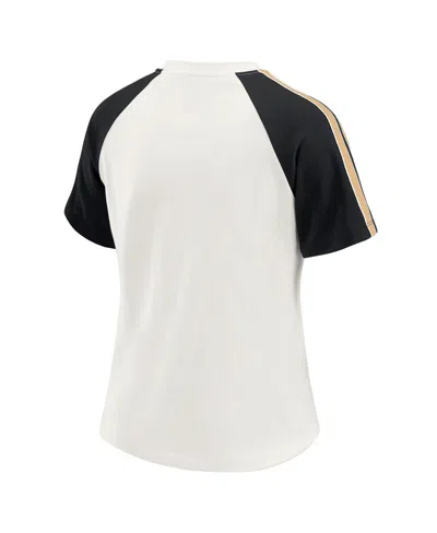 Wear By Erin Andrews Women's White New Orleans Saints Sleeve Stripe Distressed Raglan T-shirt In White