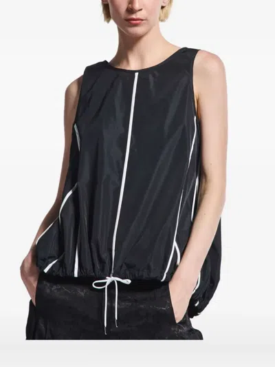 High Drawstring Panelled Top In Black