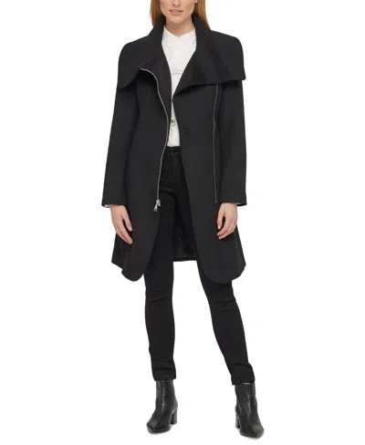Karl Lagerfeld Women's Asymmetrical Wrap Coat In Black