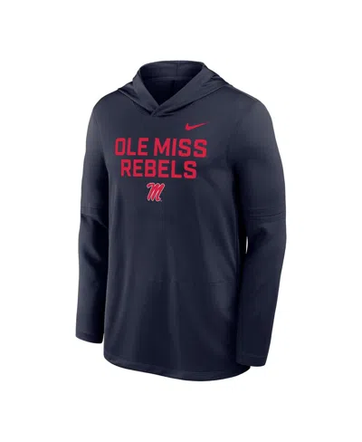 Nike Men's Navy Ole Miss Rebels 2025 Sideline Dri-fit Long Sleeve Hoodie T-shirt In Blue