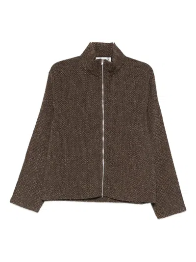 Our Legacy Textured Fabric Long Sleeve High Collar Cardigan In Brown
