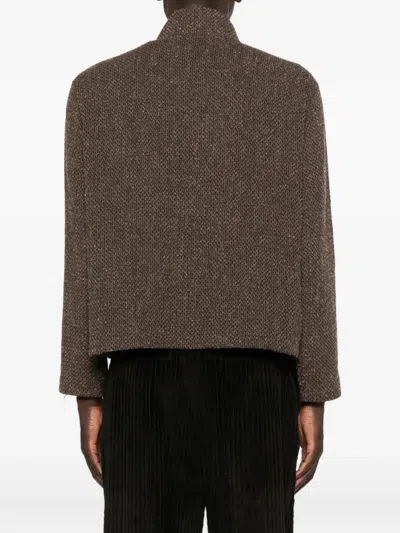 Our Legacy Textured Fabric Long Sleeve High Collar Cardigan In Brown