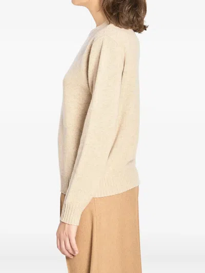 Max Mara Crew Neck Sweater In Cashmere In Neutral
