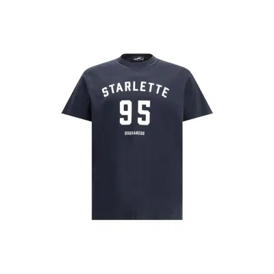 Dsquared2 Printed Black T-shirt With Bold White Details In Blue