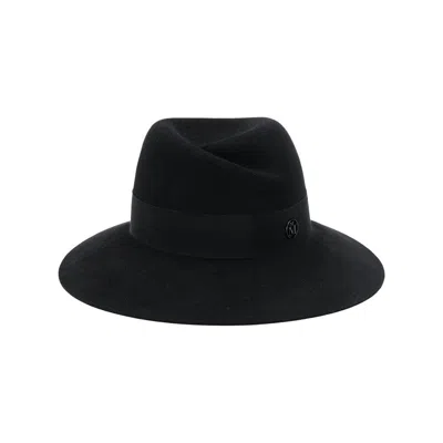 Maison Michel Virginie Wool Hat Wide Brim Ribbon In Black