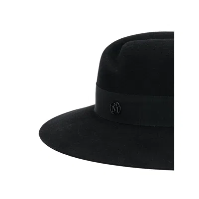 Maison Michel Virginie Wool Hat Wide Brim Ribbon In Black