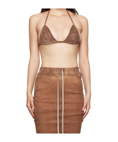 Rick Owens Drkshdw Brown Porterville Foil Stretch Denim Bra In Brown