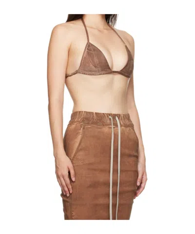 Rick Owens Drkshdw Brown Porterville Foil Stretch Denim Bra In Brown
