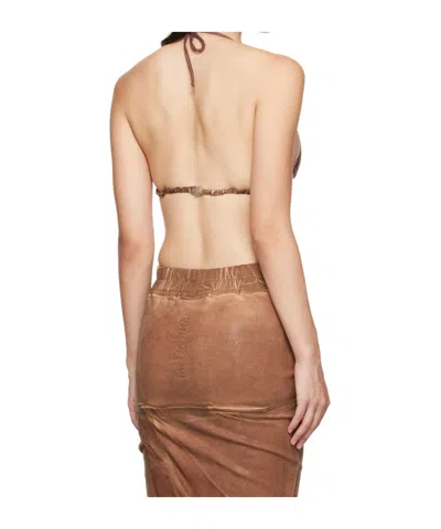 Rick Owens Drkshdw Brown Porterville Foil Stretch Denim Bra In Brown