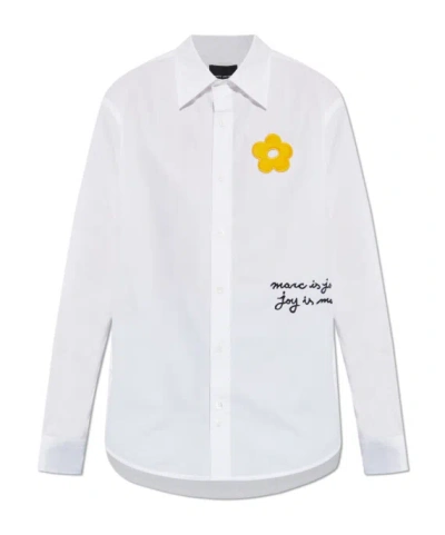 Marc Jacobs Marc Is Joy Flocked Daisy Cotton Poplin Button-up Shirt In White