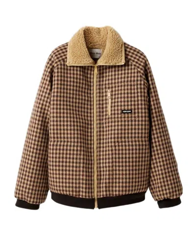 Miu Miu Fleece-lined Checked Blouson Jacket In Brown