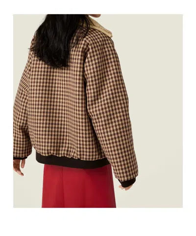 Miu Miu Fleece-lined Checked Blouson Jacket In Brown