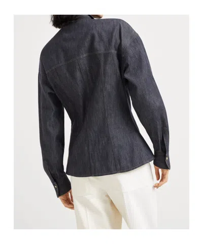 Brunello Cucinelli Lightweight Denim Shirt With Removable Bow In Blue