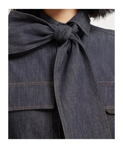 Brunello Cucinelli Lightweight Denim Shirt With Removable Bow In Blue