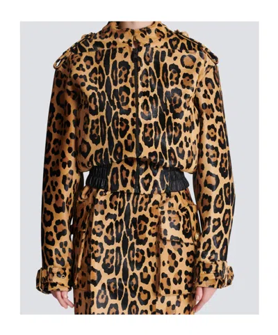 Balmain Ponyskin-style Leather Bomber Jacket With Leopard Pattern In Brown