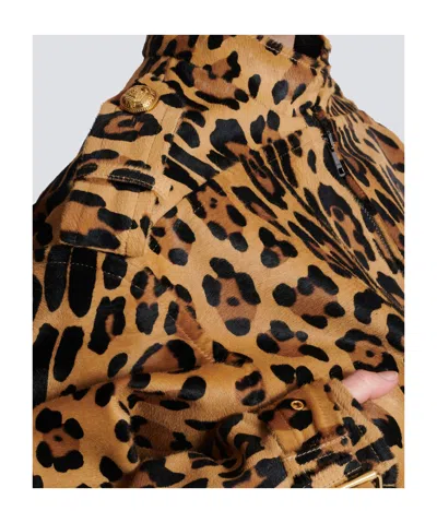 Balmain Ponyskin-style Leather Bomber Jacket With Leopard Pattern In Brown