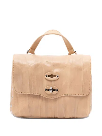 Zanellato Structured Beige Lamb Leather Shoulder Bag In Brown