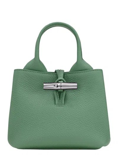 Longchamp Le Roseau Green Small Handbag With Adjustable And Removable Shoulder Strap In Leather