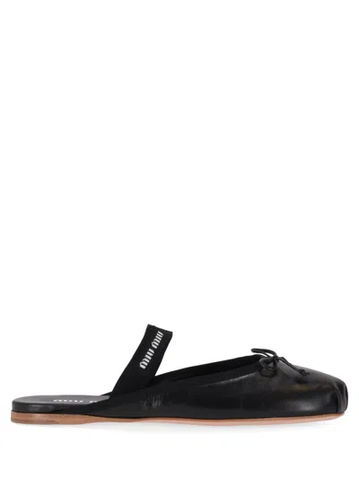 Miu Miu Leather Mary Jane Ballerina Mules In Black