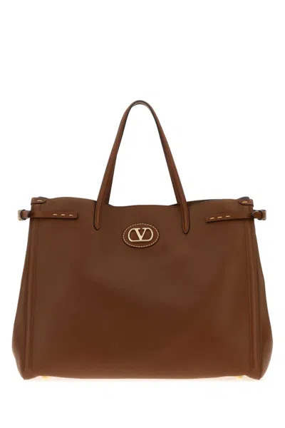 Valentino Large Antibes Shopping Bag In Leather In Brown