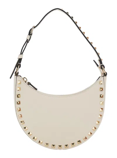 Valentino Garavani White Shoulder Bag With Adjustable Handle And Rockstud Embellishment In Leather W In White
