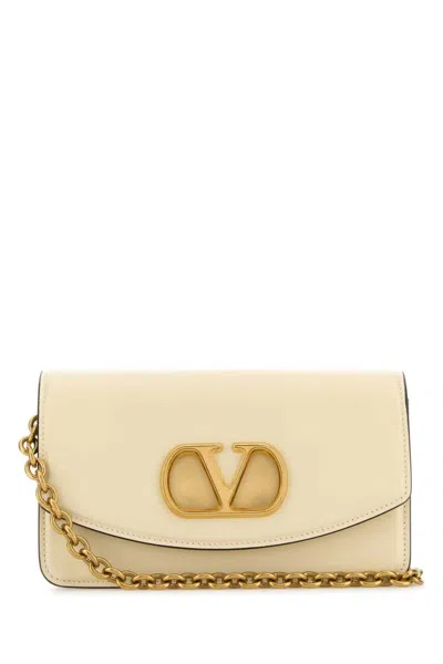 Valentino Garavani Small Leather Clutch With Adjustable Chain Strap In White