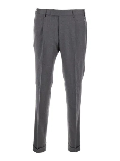 Pt Torino Grey Slim Pants With Concealed Closure In Virgin Wool Man In Gray