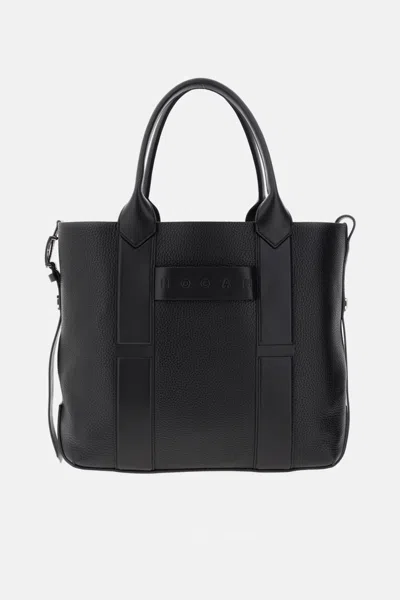 Hogan Handbag With Textured Finish And Double Handle In Black