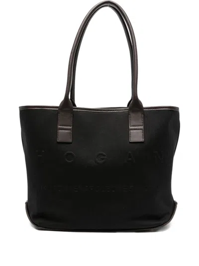 Hogan Black Script Small Tote In Black