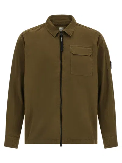 C.p. Company Brown Minimalist Casual Jacket With Unique Lens Detail In Green